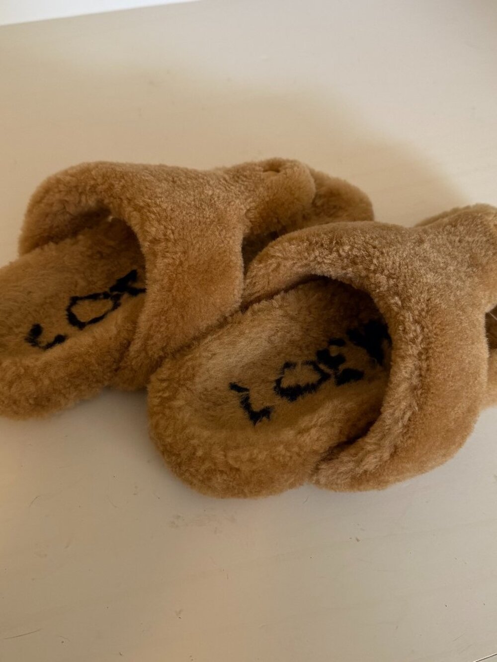 Loewe Ease Toe Post Shearling Sandals